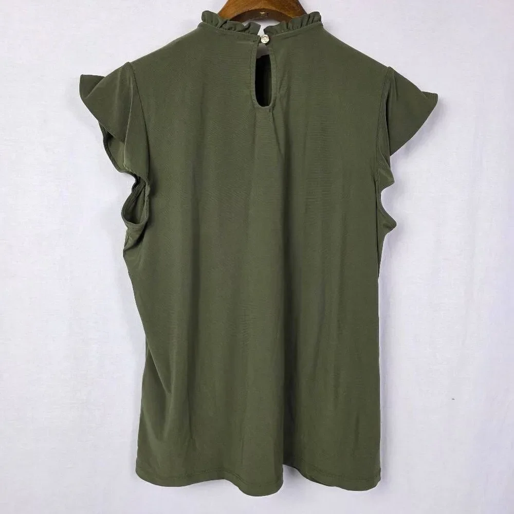 Anne Klein Olive Ruffle Blouse Keyhole Small - Picture 4 of 7